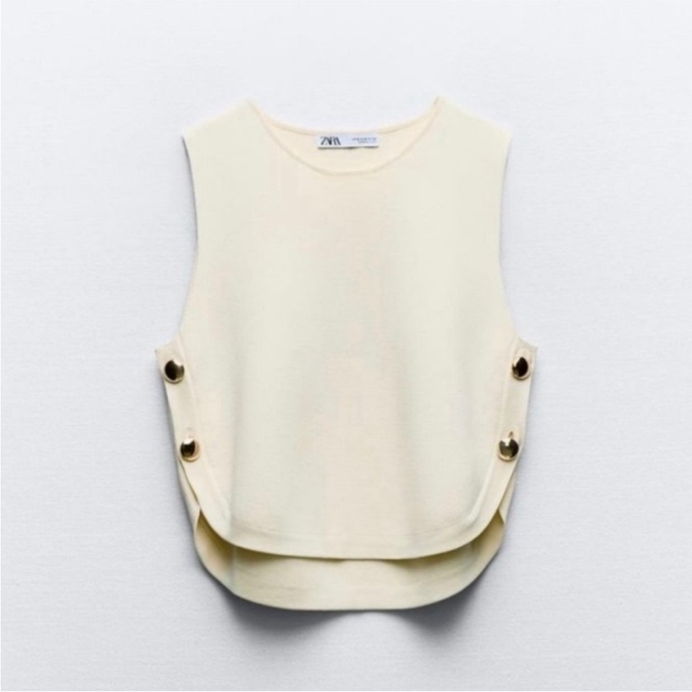 Zara Ivory Sleeveless Top with Side Buttons